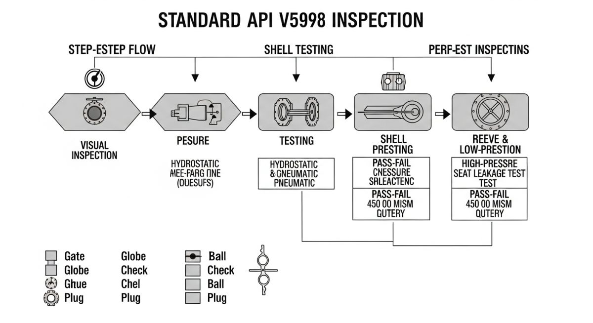 Flowchart detailing the sequence of API 598 valve inspection and testing steps