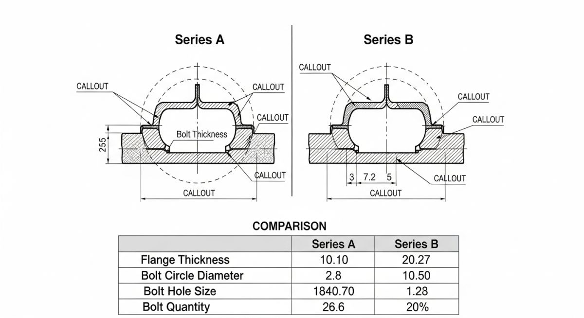 ASME B16.47 Series A and Series B Dimensional Diagram