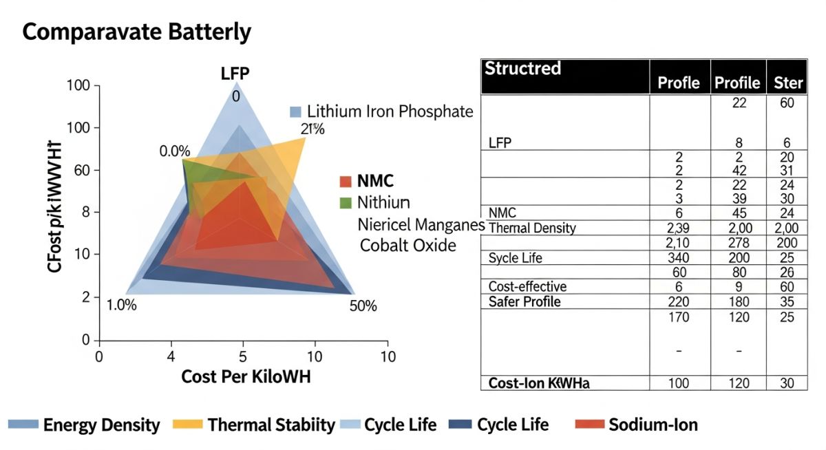 Technical cross-section of LFP, NMC, and Sodium-Ion battery cell architectures