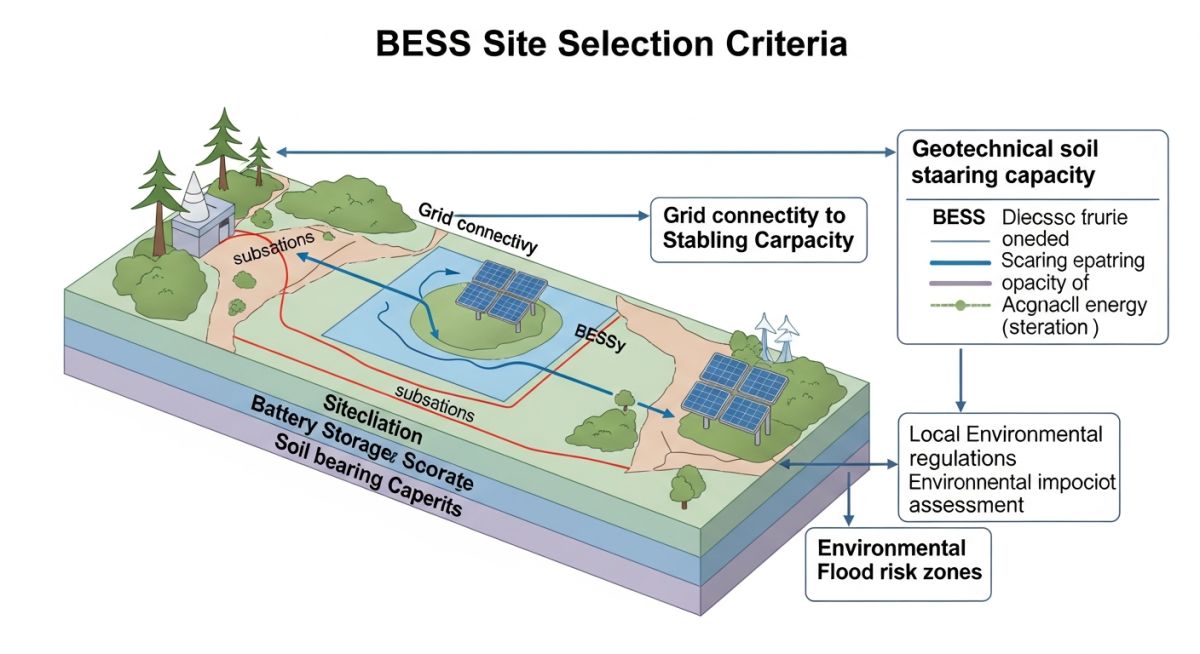 Technical matrix showing BESS site selection factors