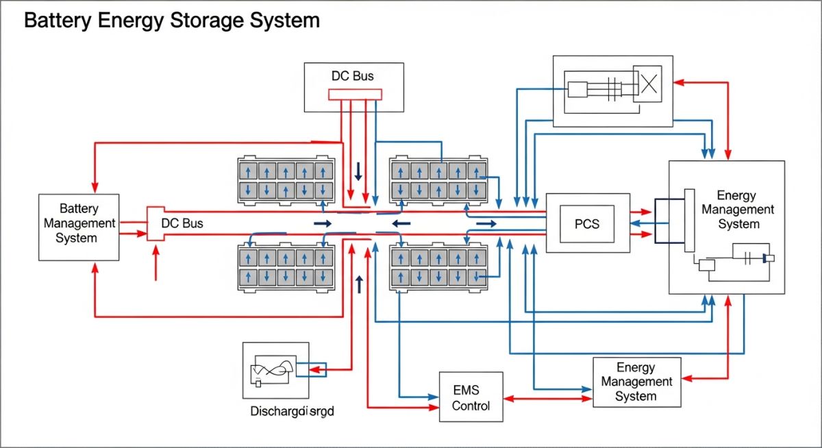 Technical schematic of BESS power conversion and control layers