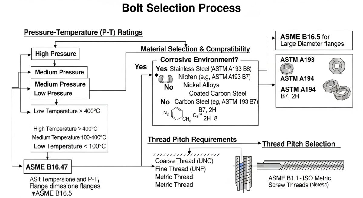 Technical infographic showing the bolt selection workflow