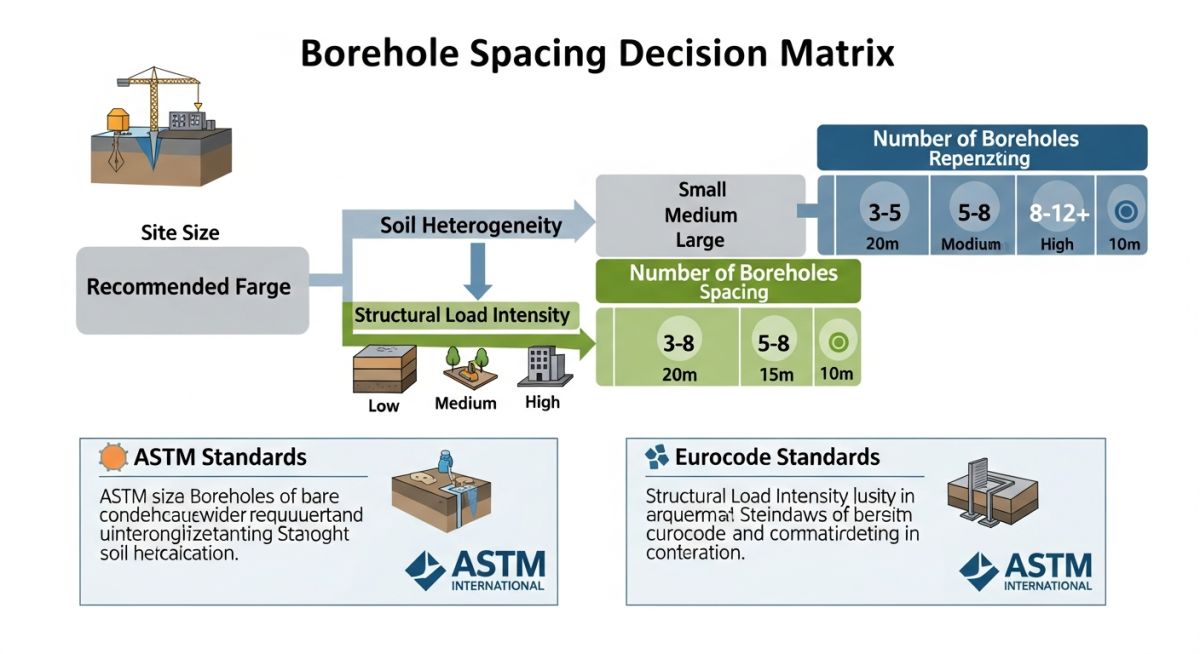 Decision matrix for determining borehole density based on soil complexity and project scale