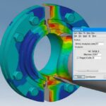 3D render of a bolted flange connection with Caesar II stress analysis overlay for NC 3658.3 evaluation.