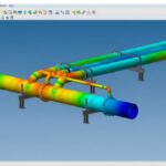 3D digital model of thin-walled industrial piping showing stress distribution analysis in a professional engineering software environment.