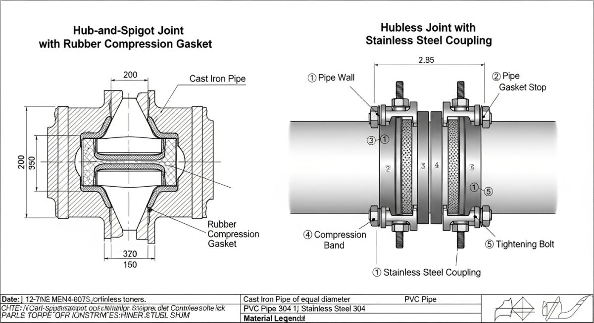 Cast iron pipe joint types engineering diagram
