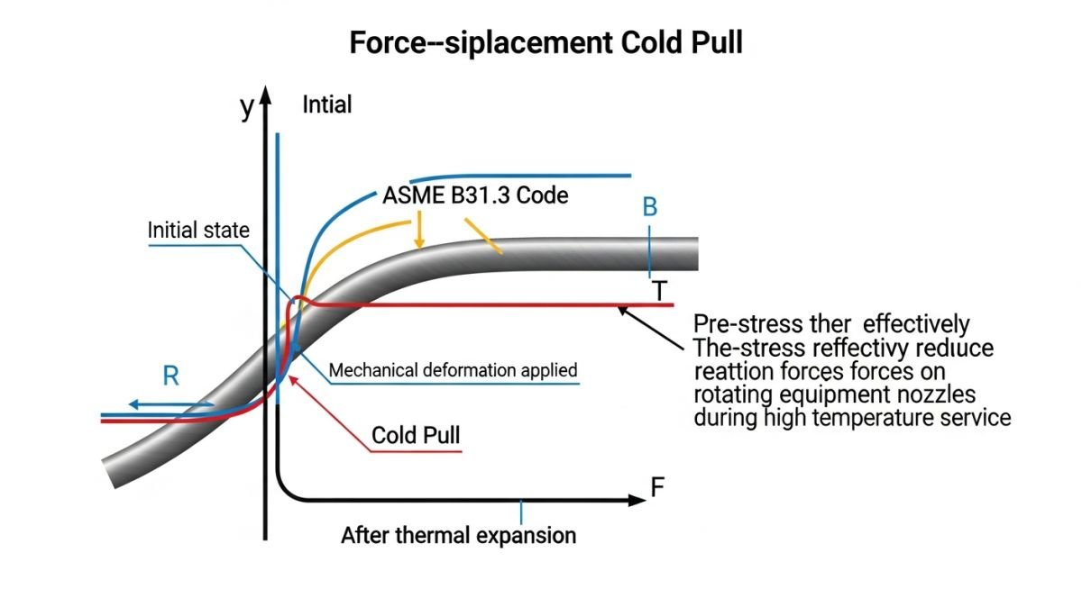 Diagram showing cold pull gap calculation and thermal expansion vectors