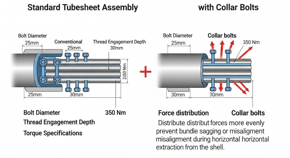 Technical diagram of collar bolt stress distribution and bundle extraction mechanics