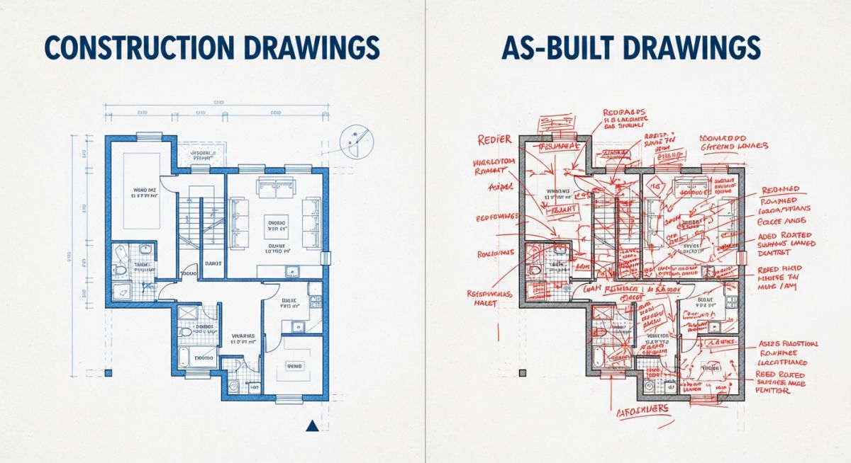 Construction drawings vs as-built drawings comparison