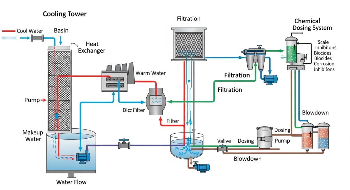 Cooling tower water treatment process flow diagram