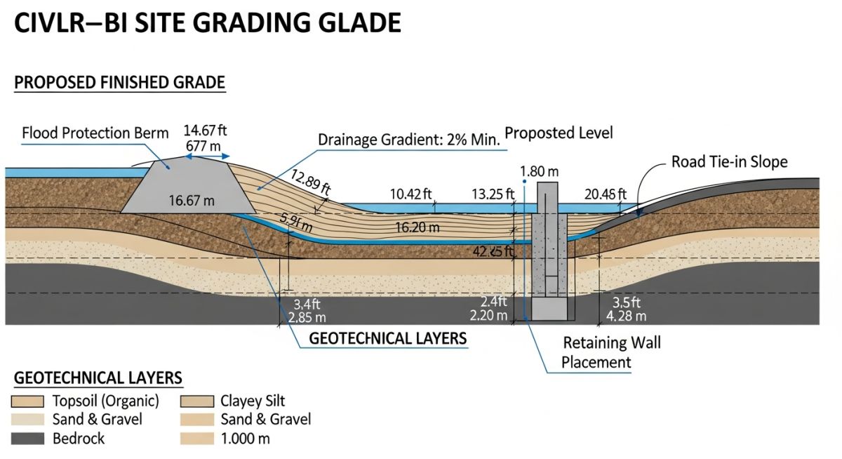 Technical diagram showing cut and fill volume calculation methodology