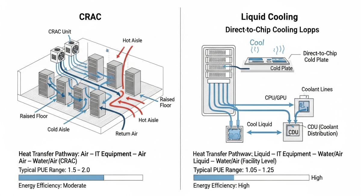 Technical schematic of a chilled water cooling cycle for data centre thermal management.