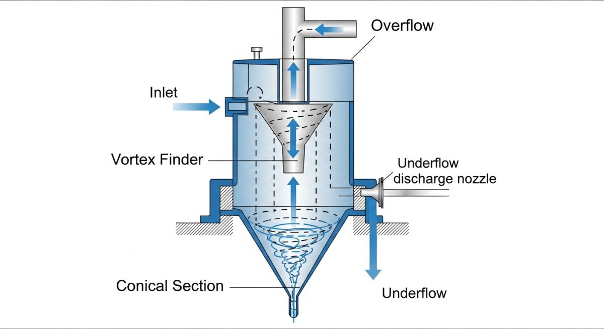 Desander hydrocyclone working principle diagram