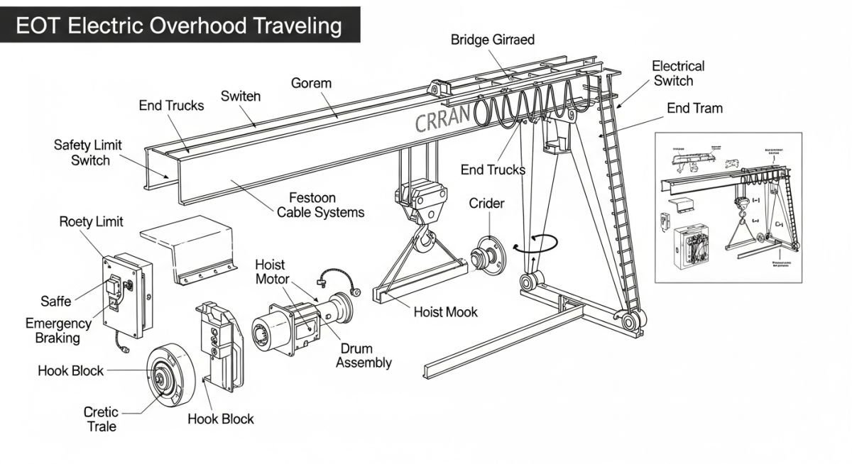 Technical Diagram of EOT Crane Components