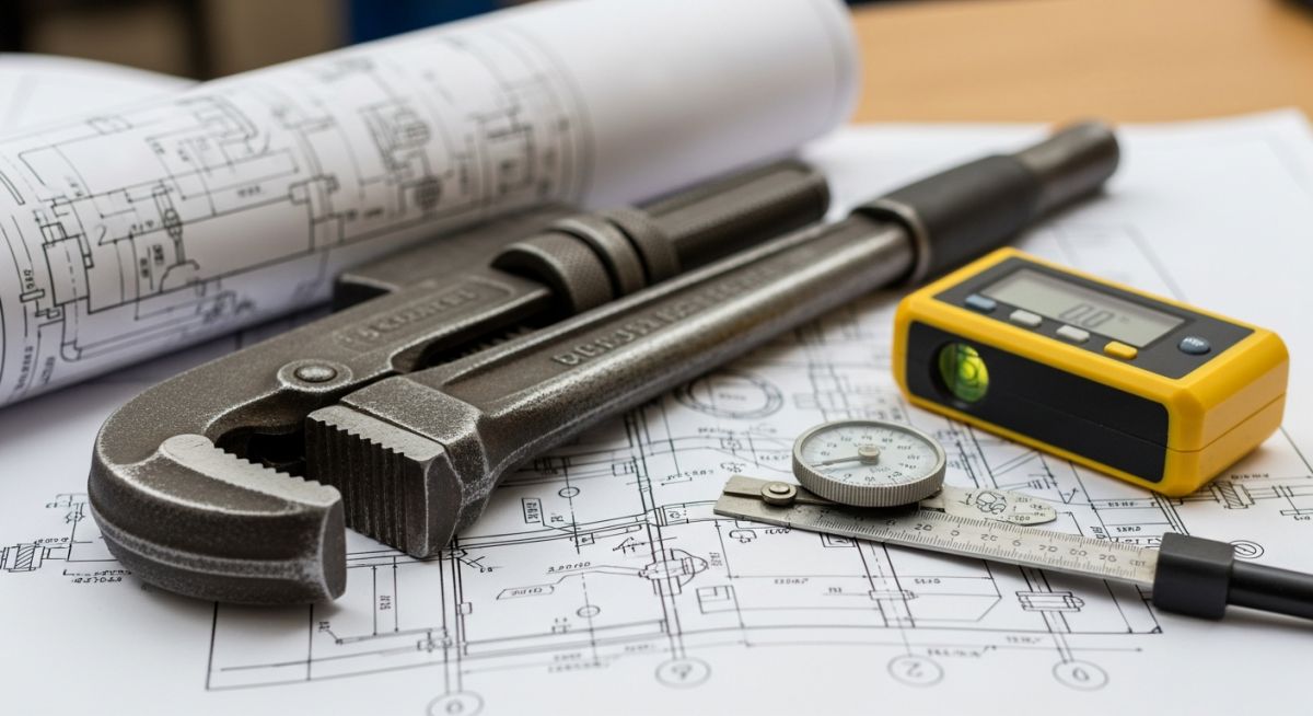 Essential pipefitter tools and technical blueprints