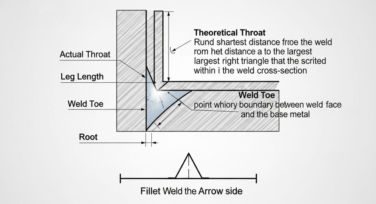 Detailed engineering diagram of fillet weld parts and standard welding symbols