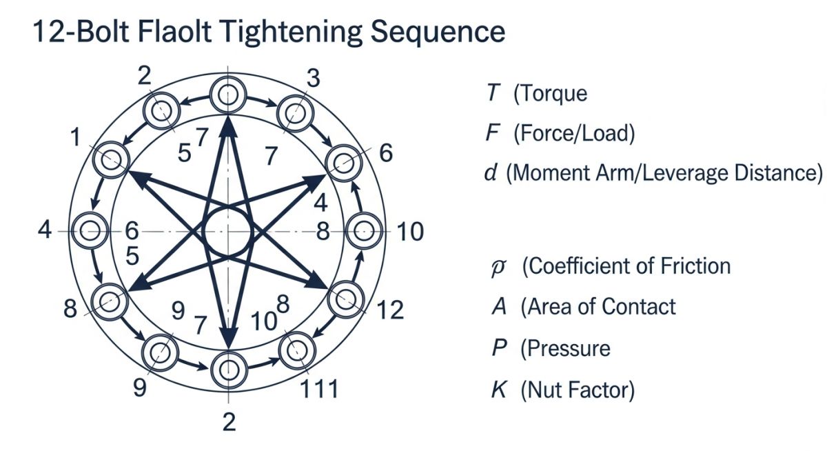 Flange bolt tightening sequence diagram showing star pattern