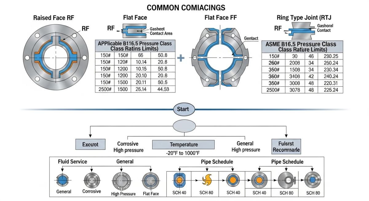 Technical infographic showing flange pressure-temperature rating curves