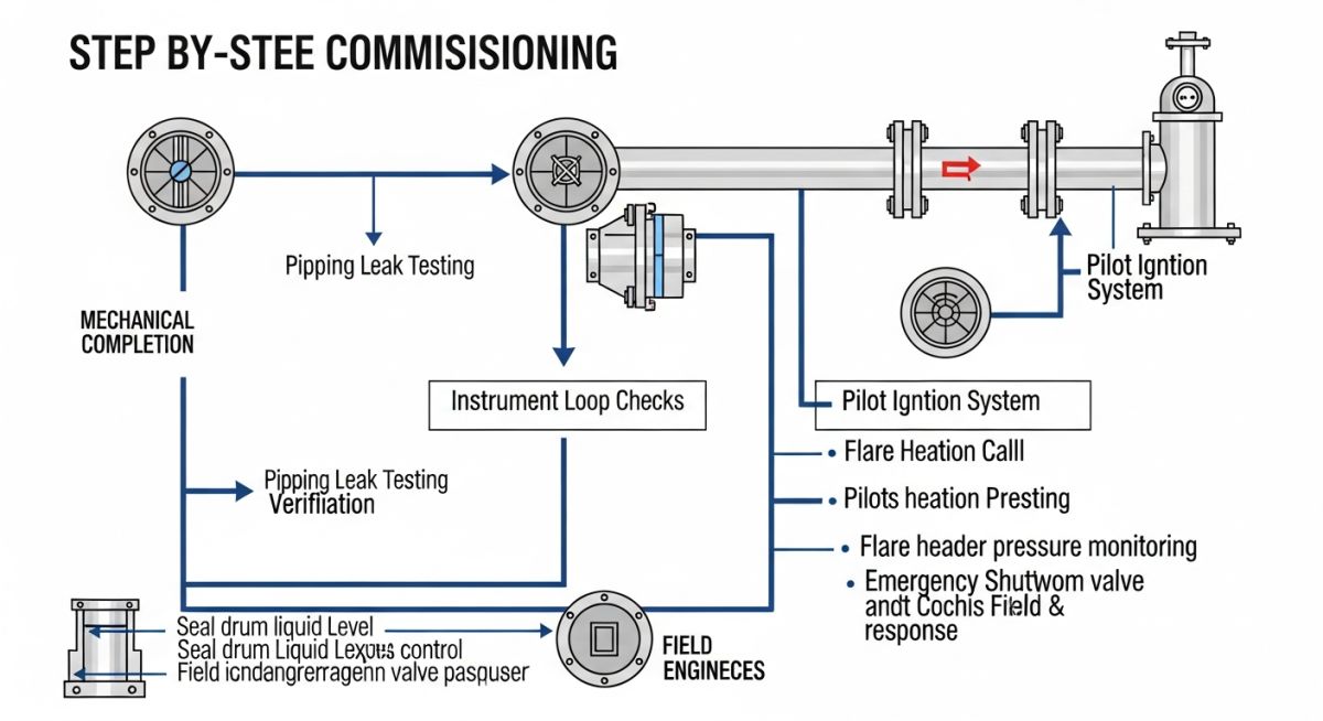 Flare system commissioning workflow diagram
