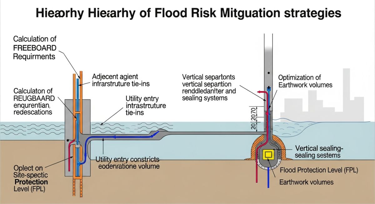 Diagram showing FPL, freeboard, and site elevation relationships
