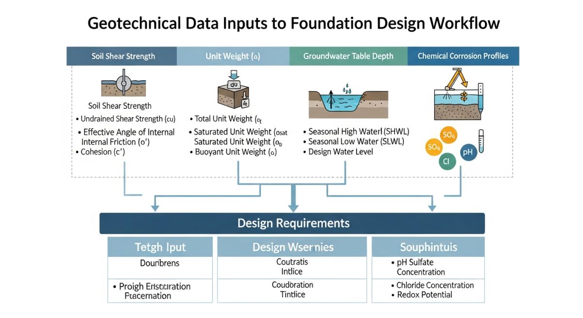 Infographic showing geotechnical data inputs for solar piles