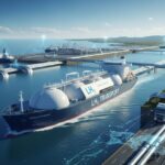Conceptual illustration of global hydrogen transportation methods including pipelines, trucks, and ships.