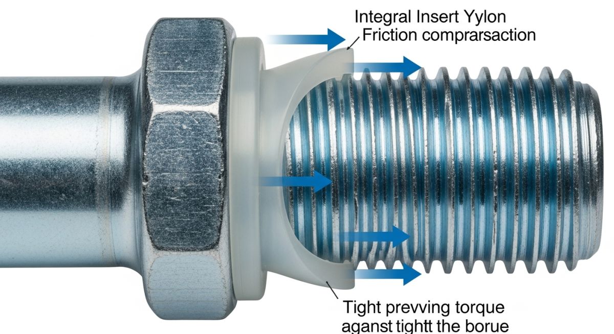 Technical diagram showing how nylon insert lock nut works under load