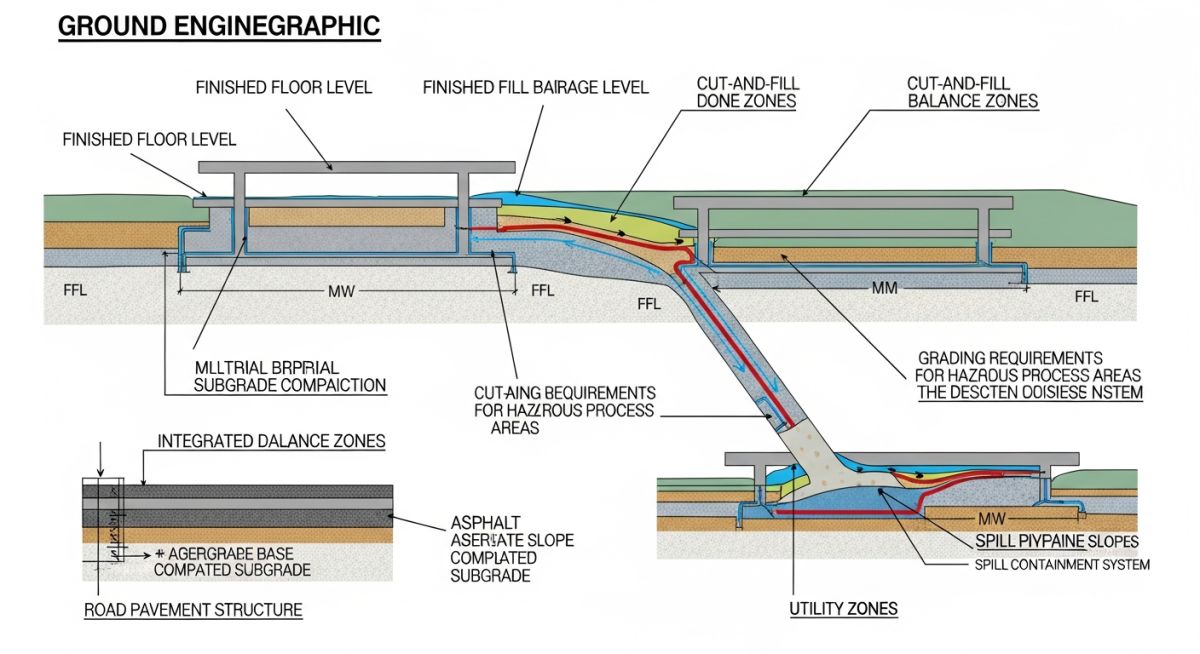 Technical diagram showing site grading layers for hydrogen plants