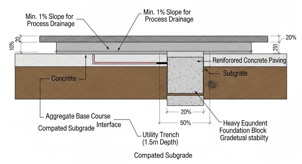 Technical diagram showing site grading layers and drainage slopes