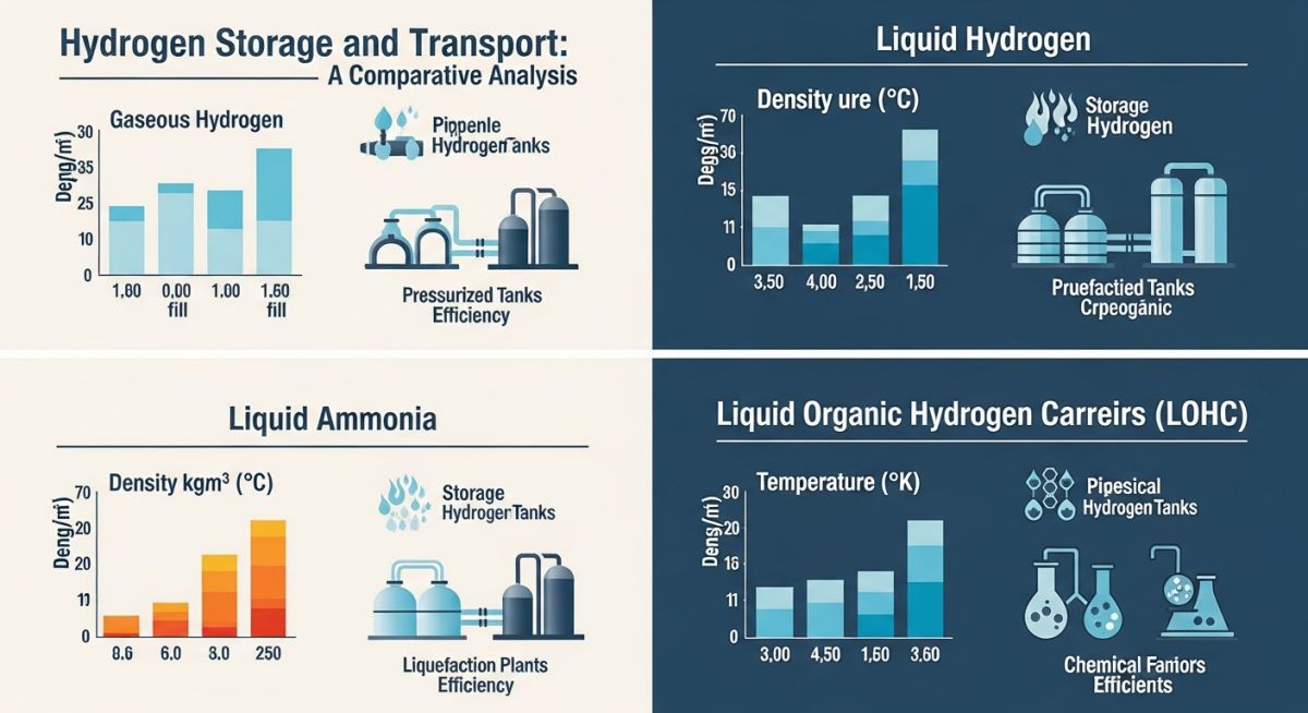 Hydrogen Transportation Methods Comparison Infographic