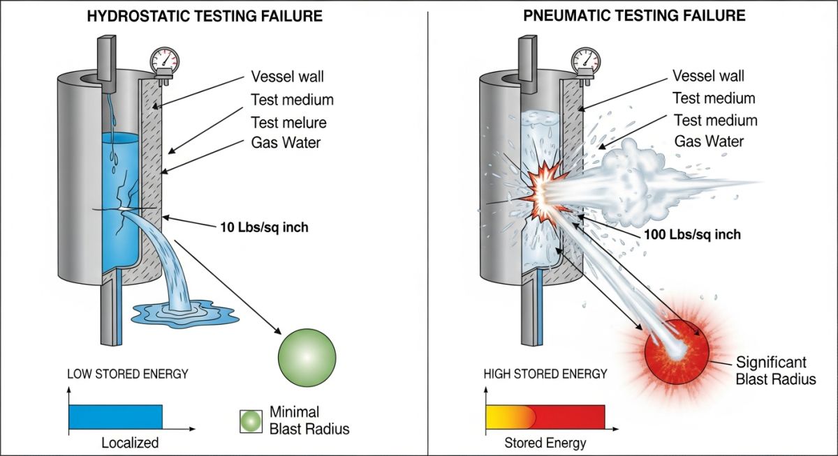 Comparison of hydrostatic and pneumatic pressure testing hazards