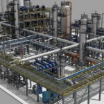 3D CAD model of an industrial process plant showing equipment clearances and access platforms.