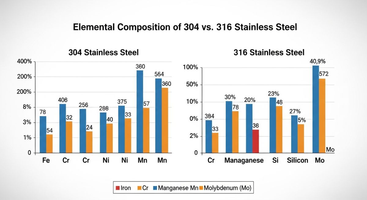 Chemical Composition and PREN Comparison of 304 vs 316 Stainless Steel