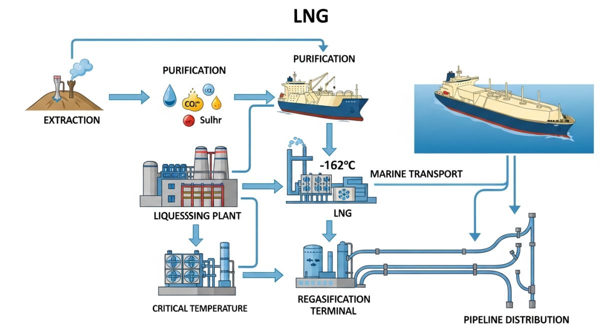Liquified Natural Gas LNG process flow diagram