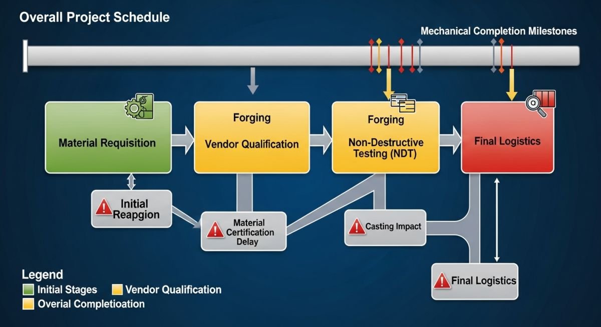 Flowchart showing the procurement cycle for long lead piping components