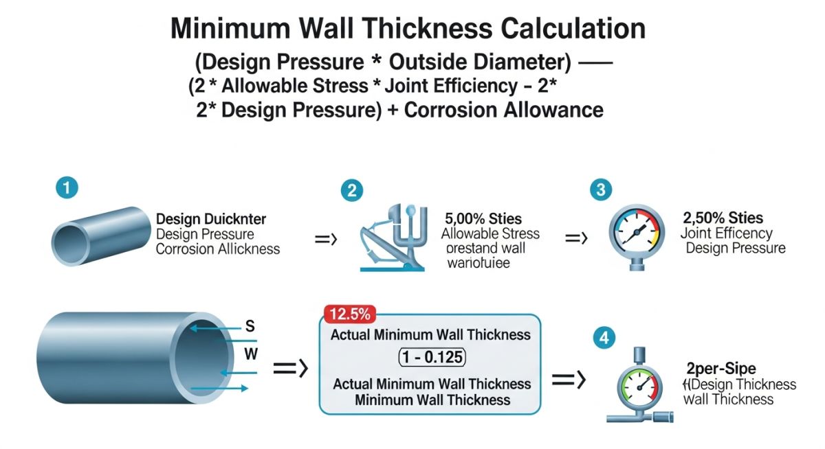 Mill tolerance calculation workflow diagram for ASME B31.3 piping