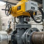 A heavy-duty motor operated valve with an electric actuator installed on an industrial pipeline.