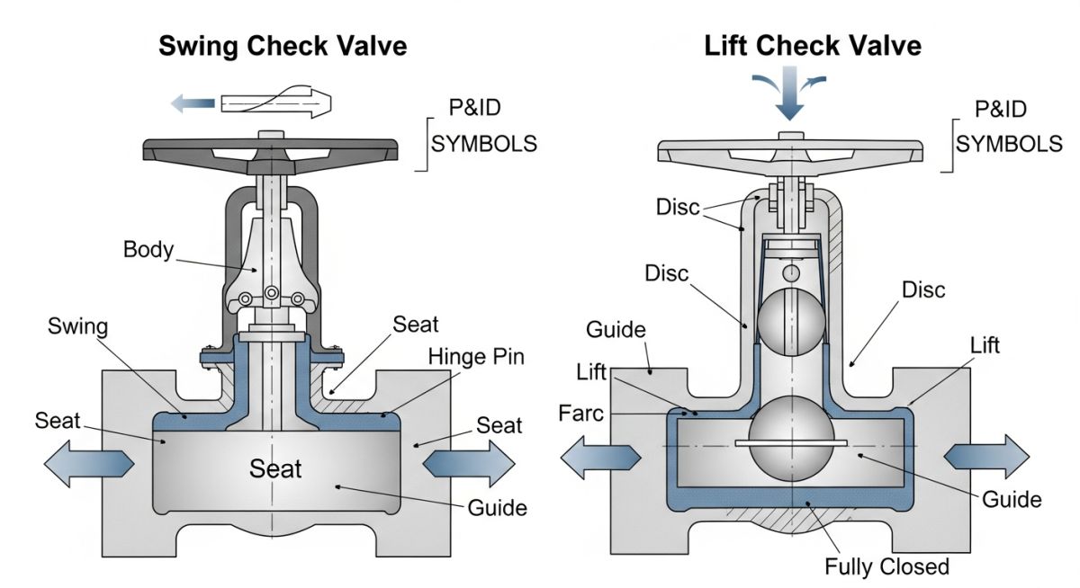 Non-return valve working principles and standard engineering symbols
