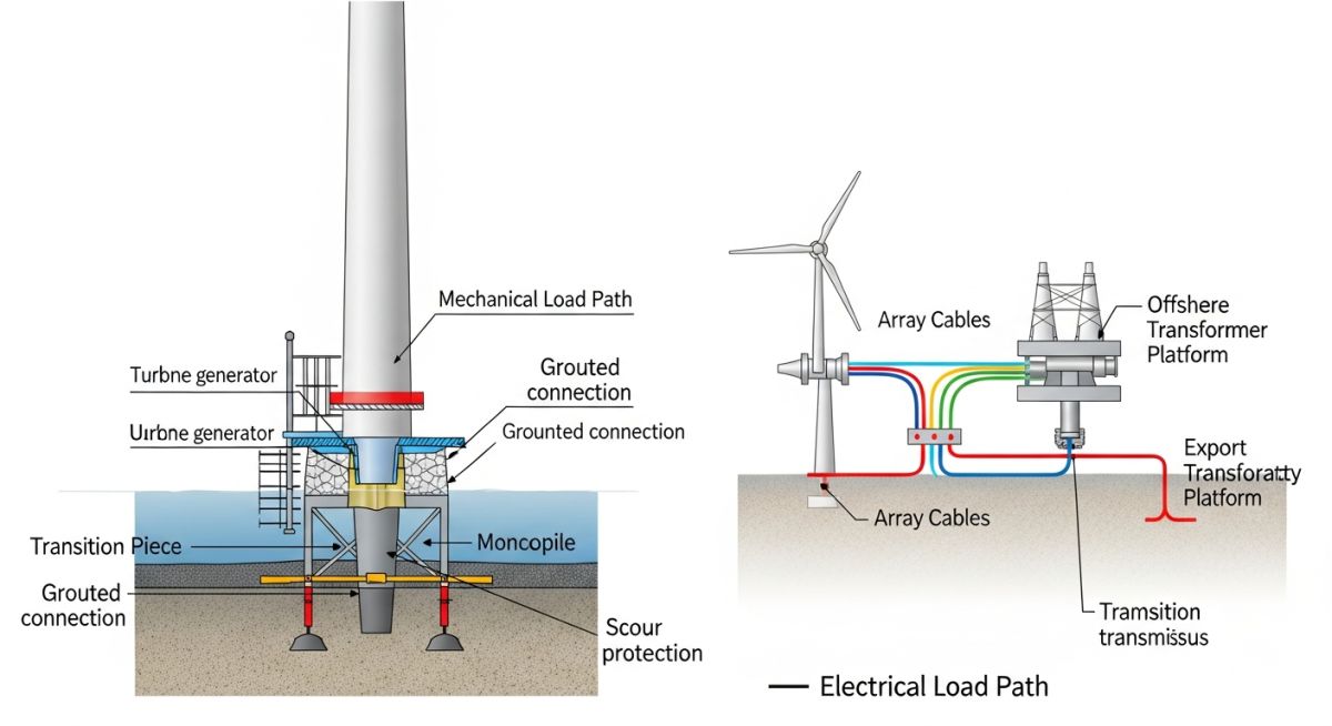 Technical schematic showing turbine foundation load paths