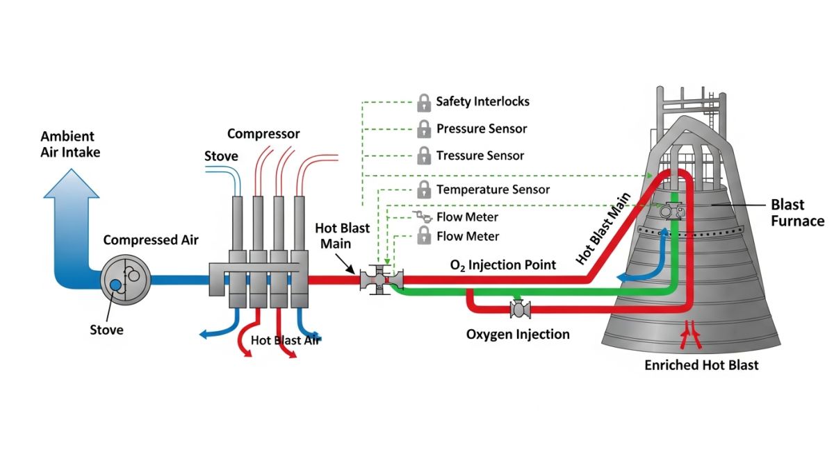 Oxygen enrichment cold blast piping schematic
