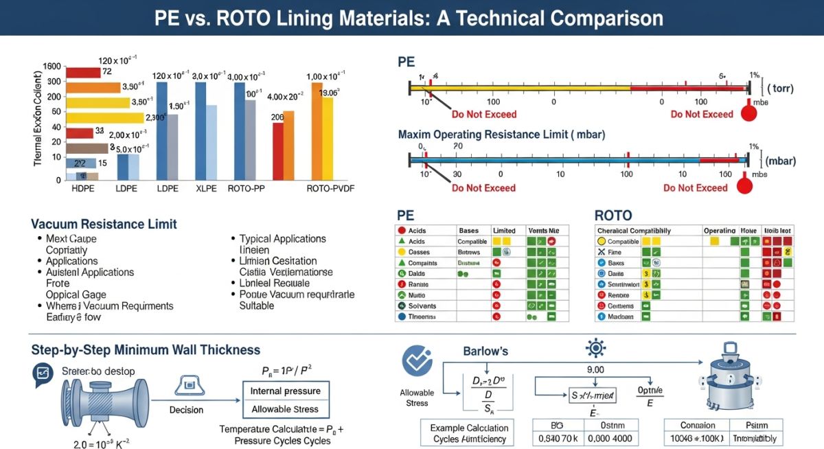 Technical comparison chart between PE and ROTO lining methods