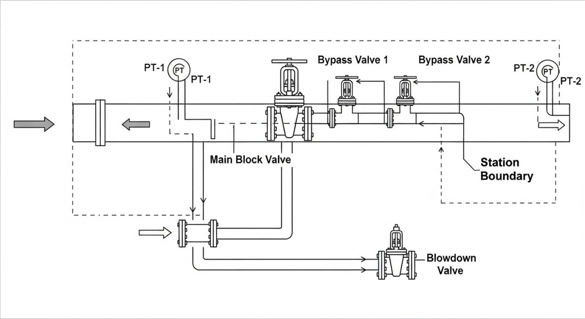 Pipeline block valve station schematic diagram