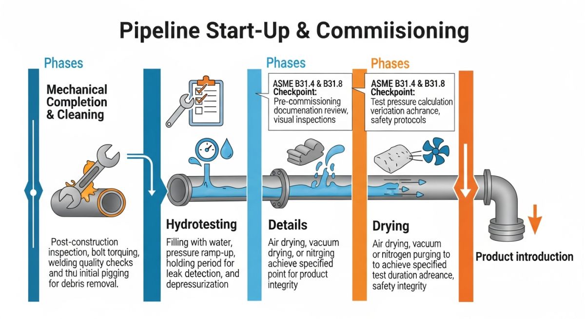 Technical workflow chart for pipeline commissioning