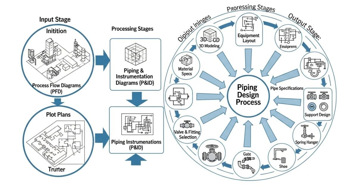 Piping data flow and engineering inputs and outputs