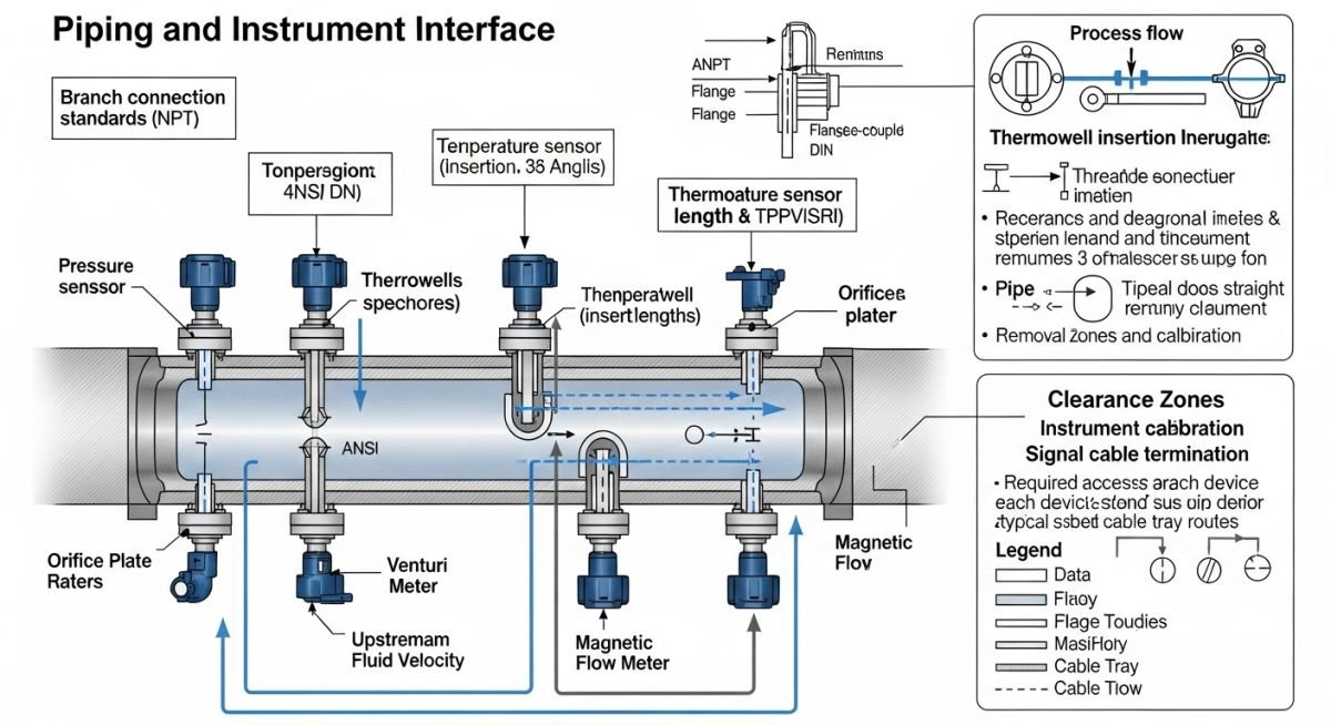 Technical diagram showing instrument tap and piping interface