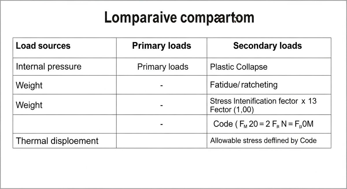 Technical matrix comparing primary and secondary piping loads