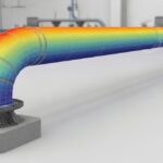 3D engineering visualization of a large diameter process pipe experiencing thermal bowing and curvature due to temperature differentials.