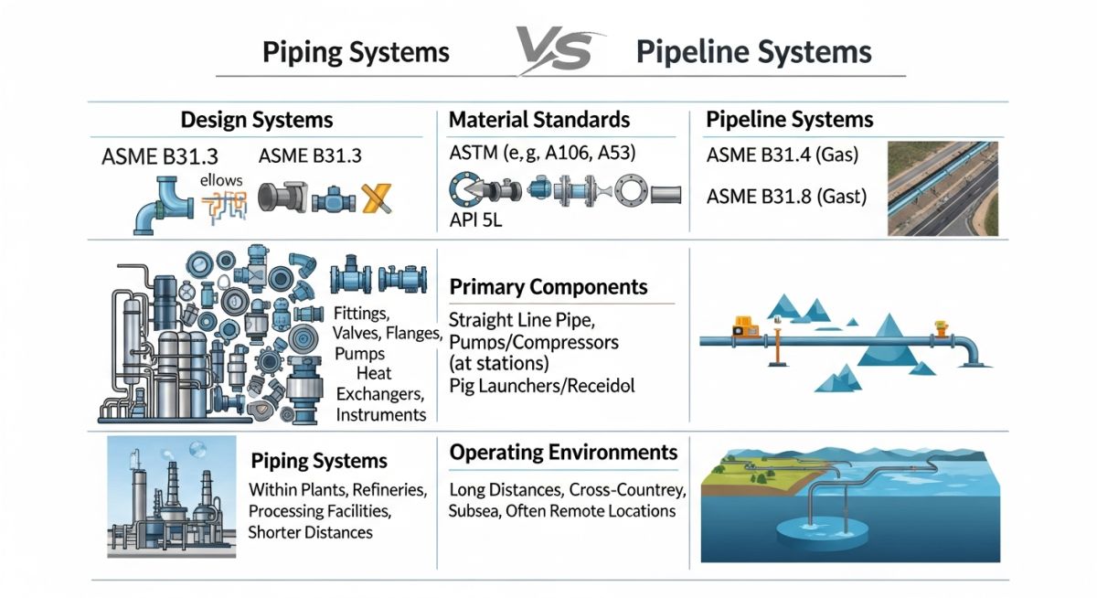 Piping vs Pipeline Materials Comparison Chart