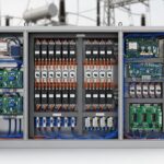 Industrial Power Conversion System cabinet showing internal power electronics and control modules for grid-scale energy storage.