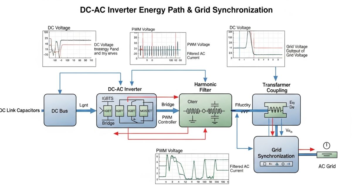 PCS topology diagram showing DC-AC conversion stages